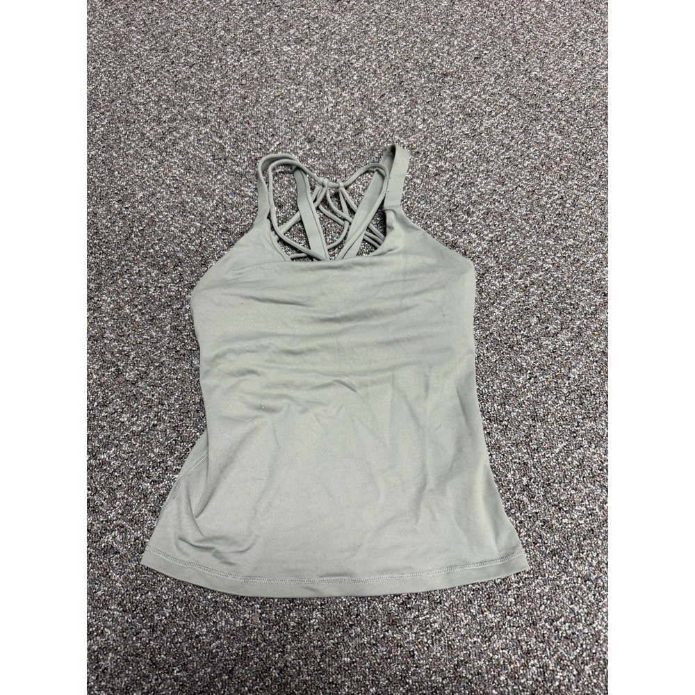 Green Tank Top Athletic Built In Bra Sage Cross Back Small